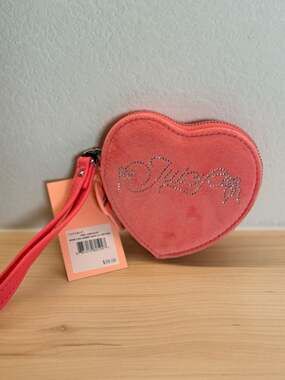 Juicy Couture Pink Lemonade Velour Heart Wristlet Coin Purse